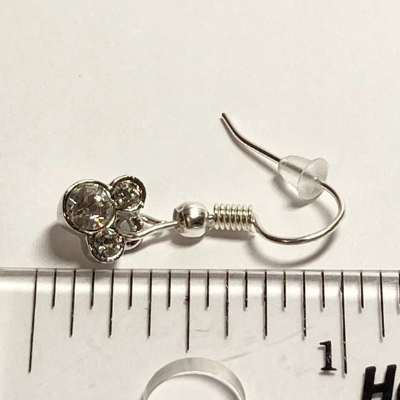 Vintage Disney Mickey Mouse Ears Earrings Disneyana Dainty Crystal Silver Plated - Picture 11 of 11